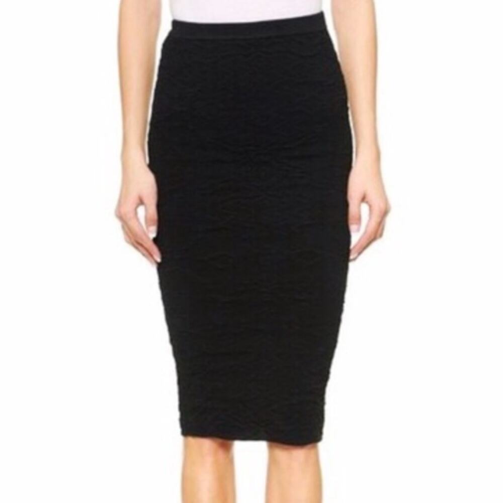 Torn Ronny Kobo Textured Pucker Knit Black Pencil Midi Skirt S